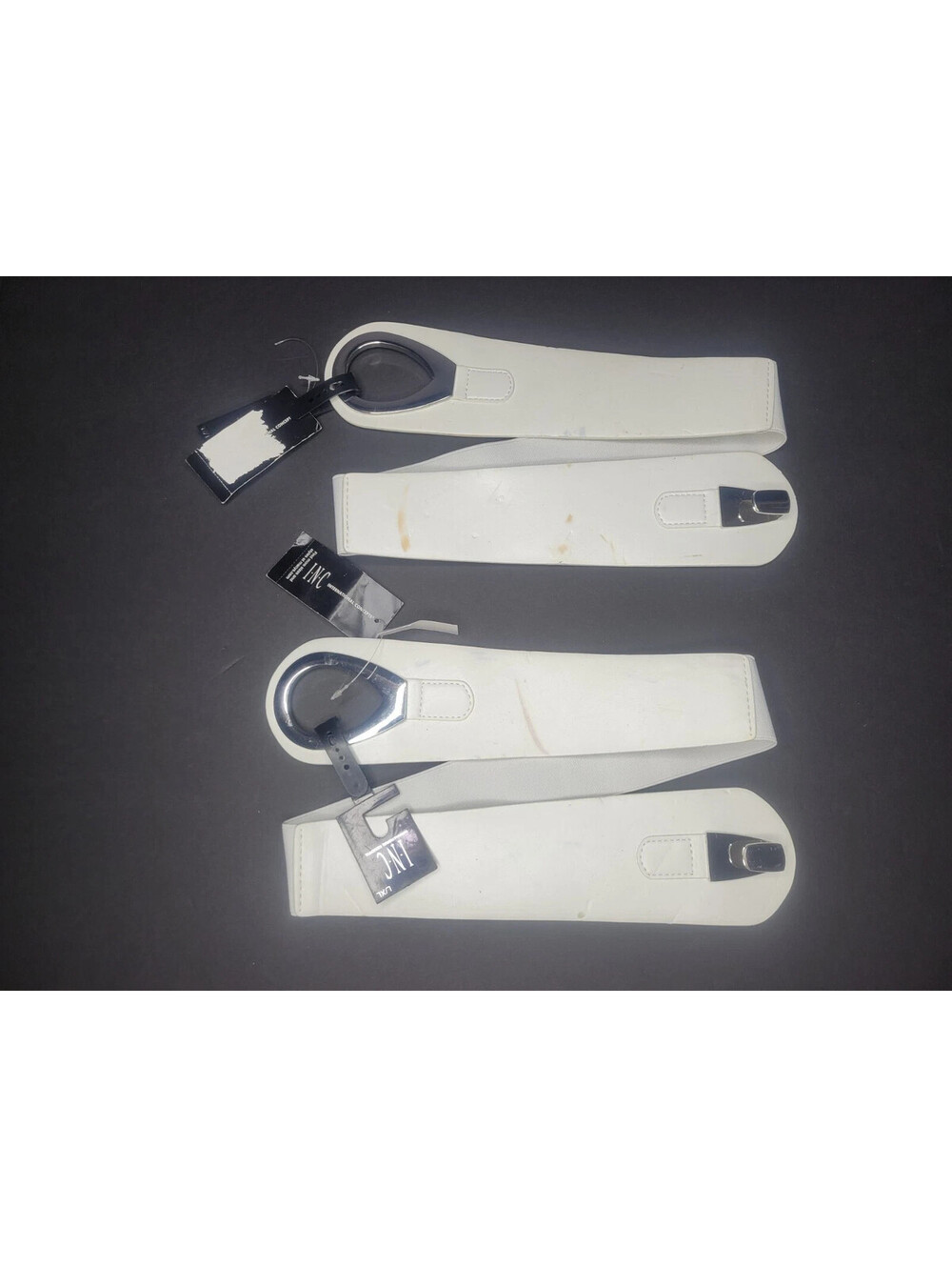 2 x INC International Concepts Wide Stretch belt Interlocking hook white L/XL